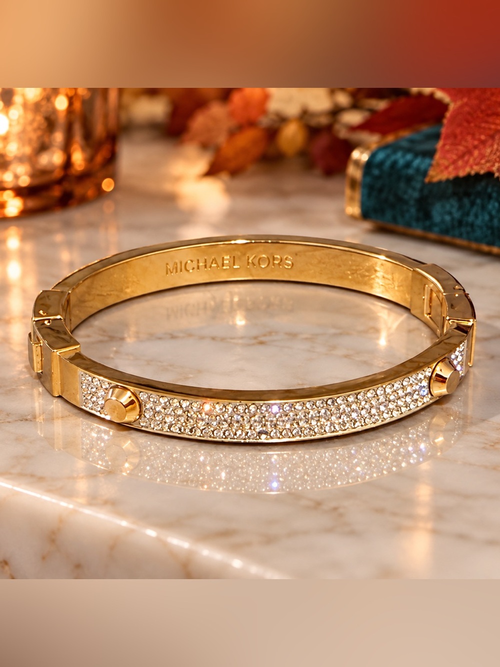 Michael Kors Astor Gold-Tone Pavé Crystal Hinged Bangle Bracelet